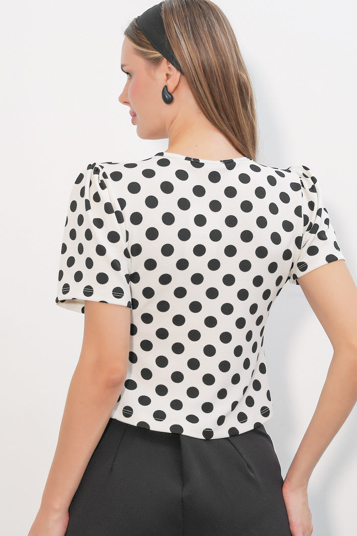Bigdart Blouse à pois croisée à col pour femme 40027 - Blanc