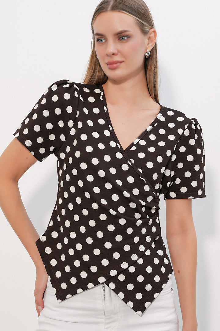 Bigdart Blouse à pois croisée à col pour femme 40027 - Marron