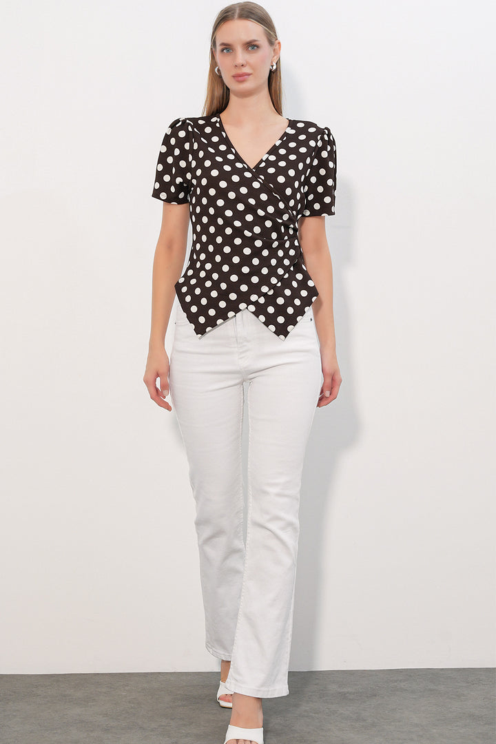 Bigdart Blouse à pois croisée à col pour femme 40027 - Marron