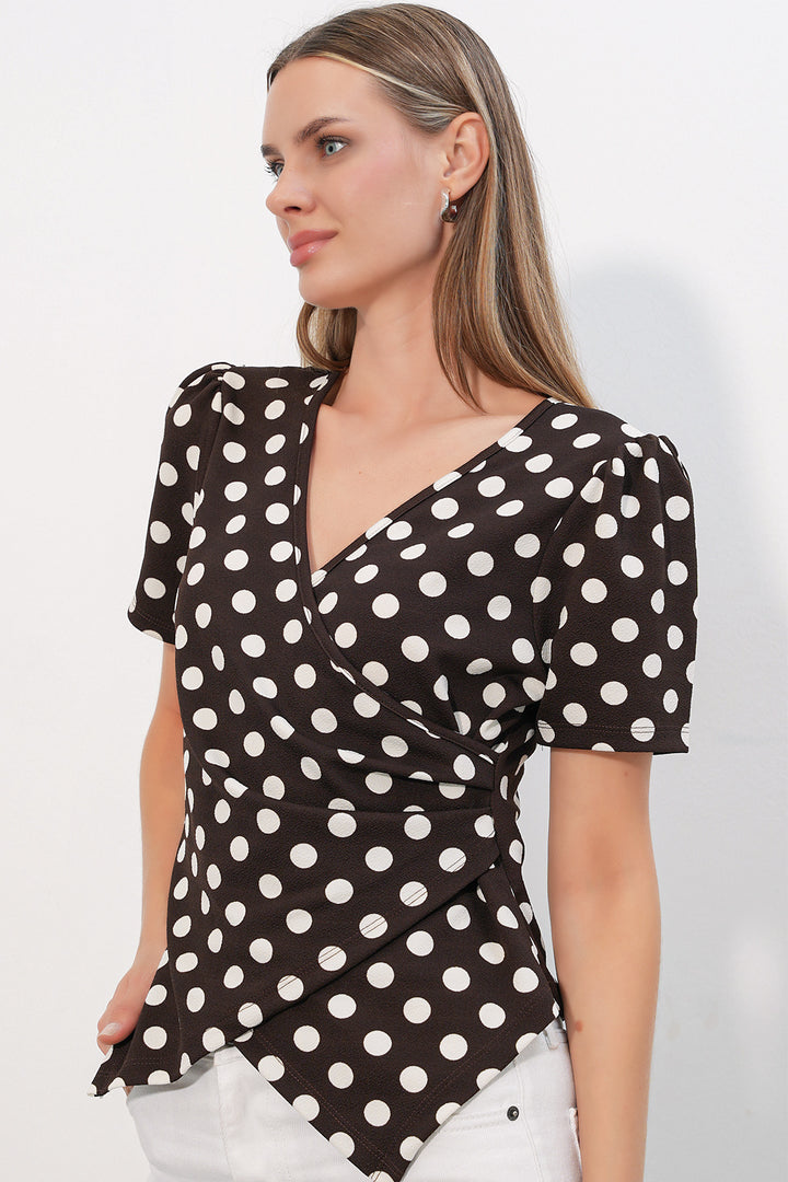 Bigdart Blouse à pois croisée à col pour femme 40027 - Marron