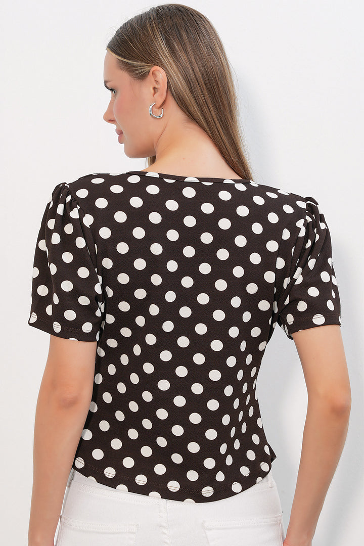 Bigdart Blouse à pois croisée à col pour femme 40027 - Marron