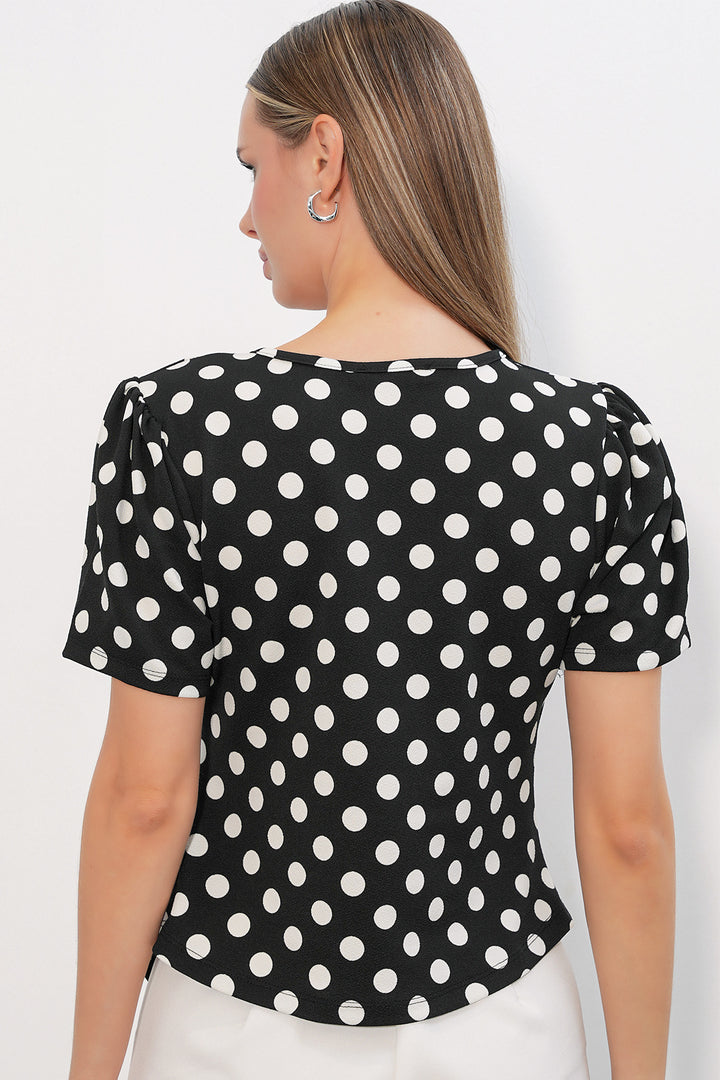 Bigdart Blouse à pois croisée à col pour femme 40027 - Noir