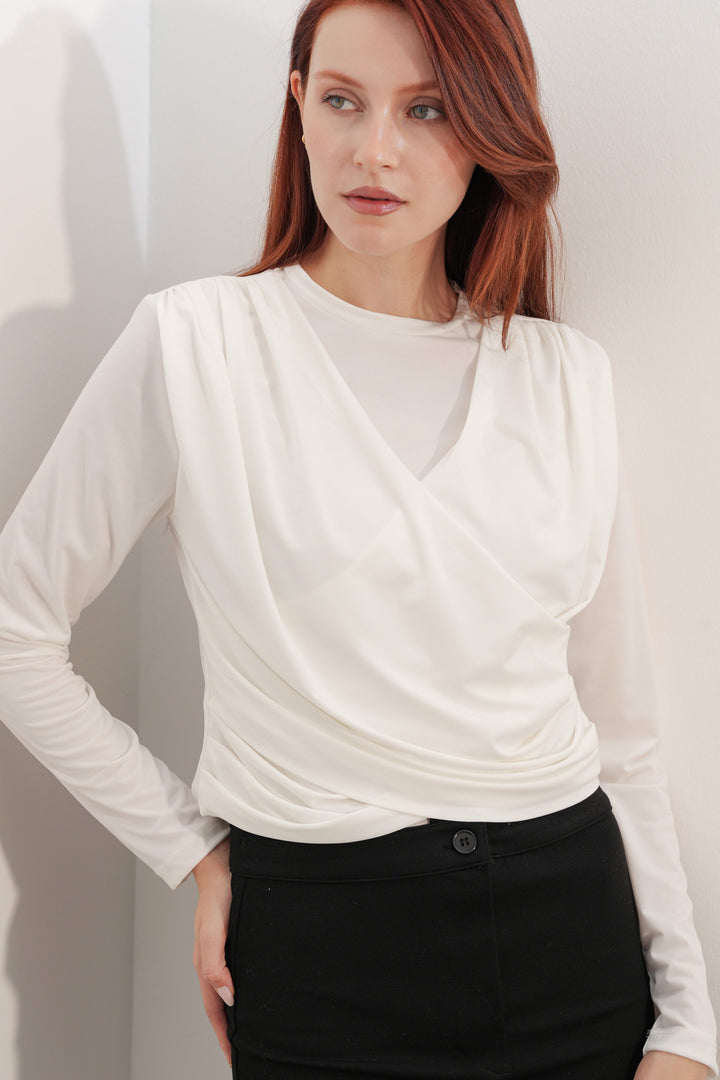 Bigdart Blouse Sandy à col croisé pour femme 40051 - Blanc