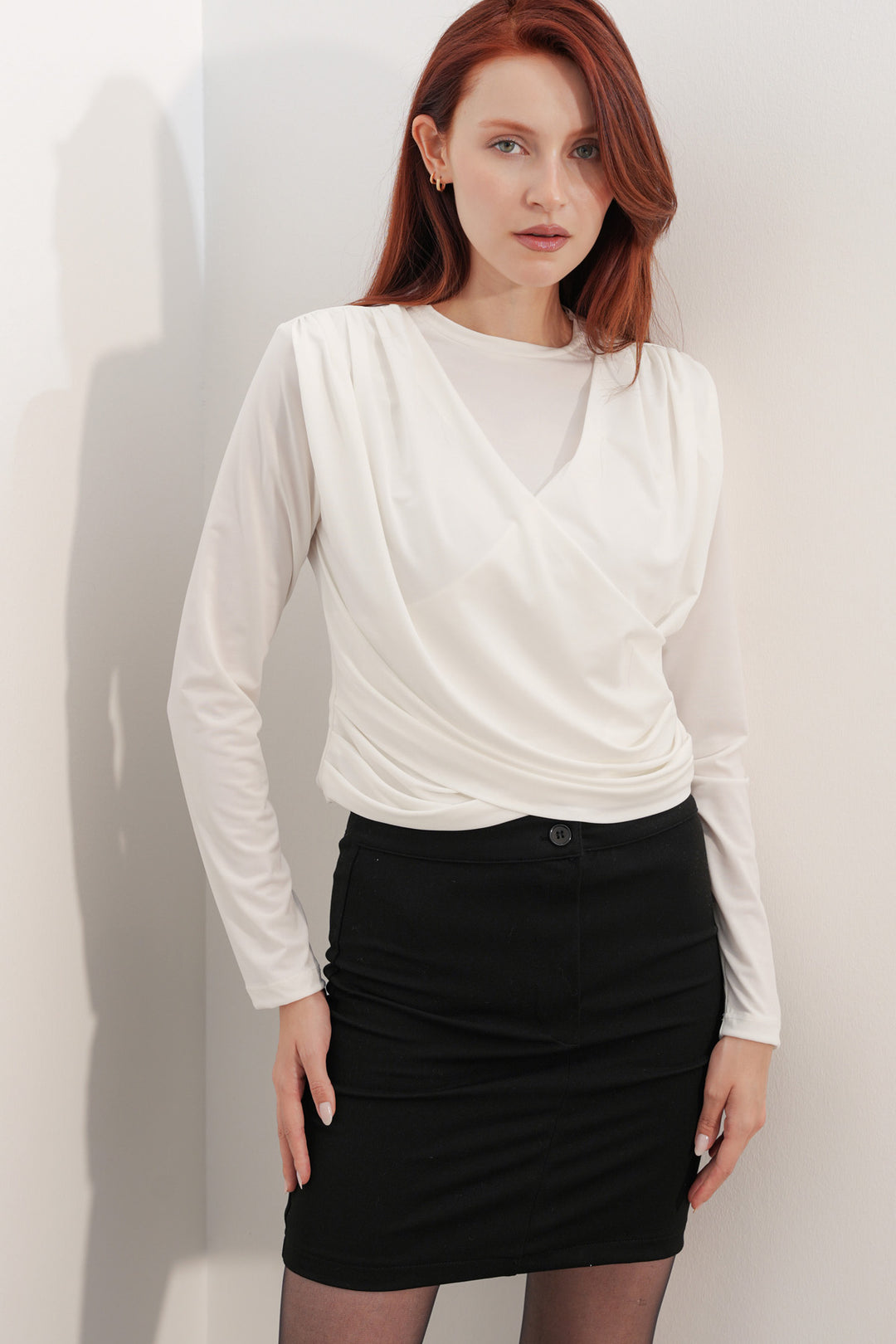 Bigdart Blouse Sandy à col croisé pour femme 40051 - Blanc