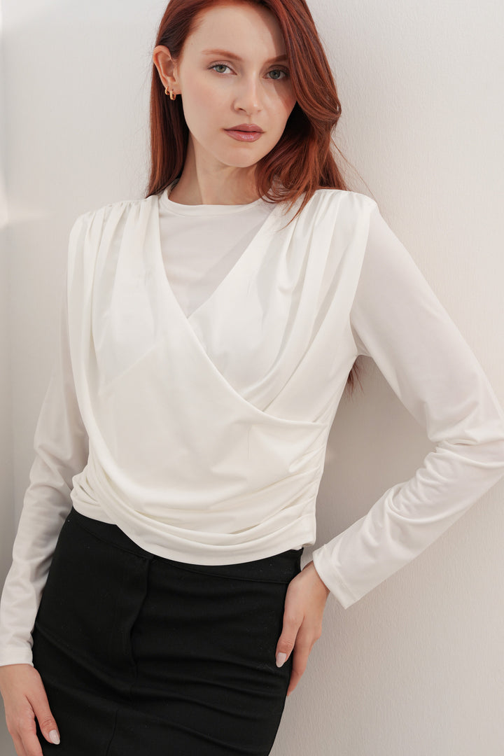 Bigdart Blouse Sandy à col croisé pour femme 40051 - Blanc
