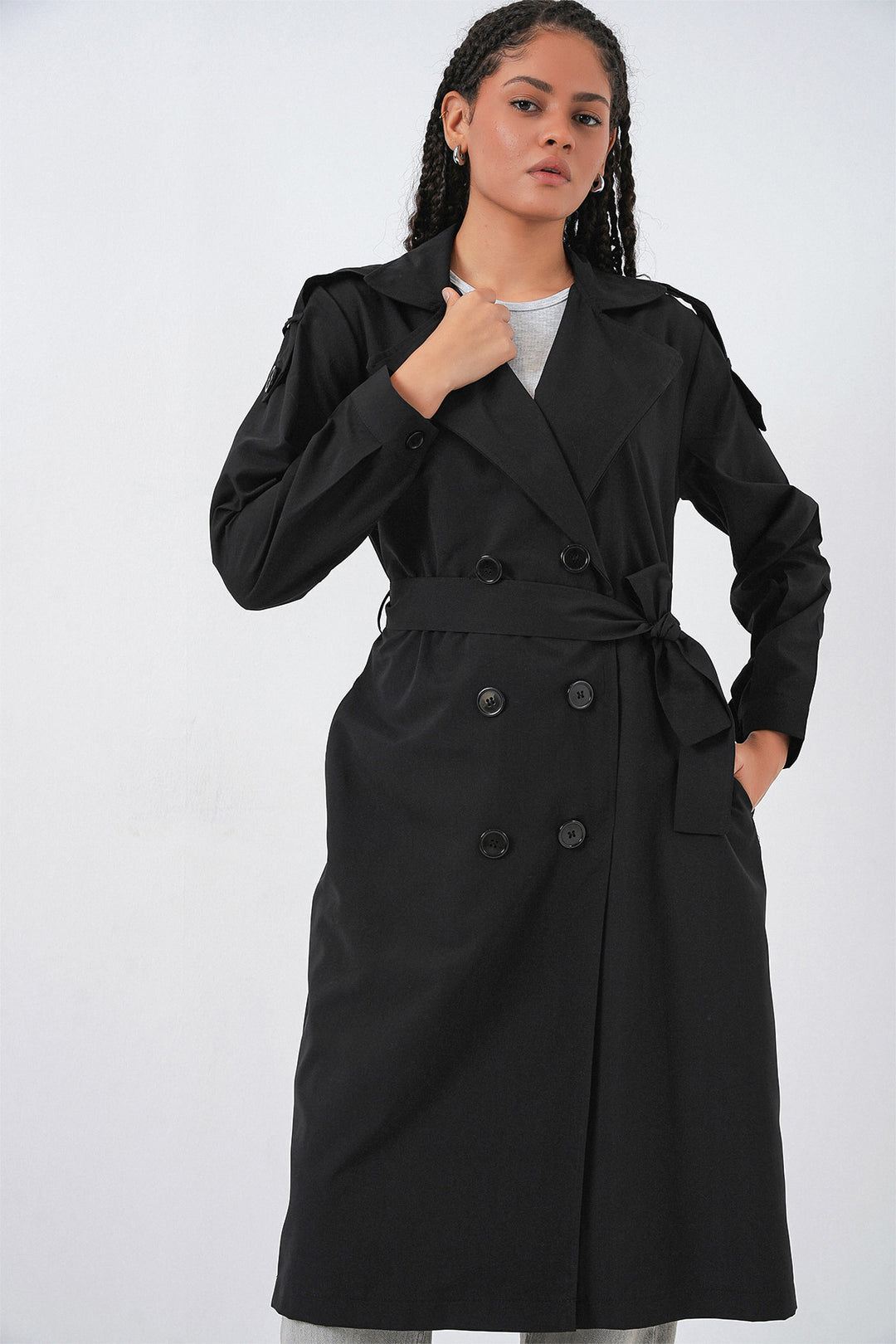 Bigdart Trench-coat à col croisé pour femme 5978 - Noir
