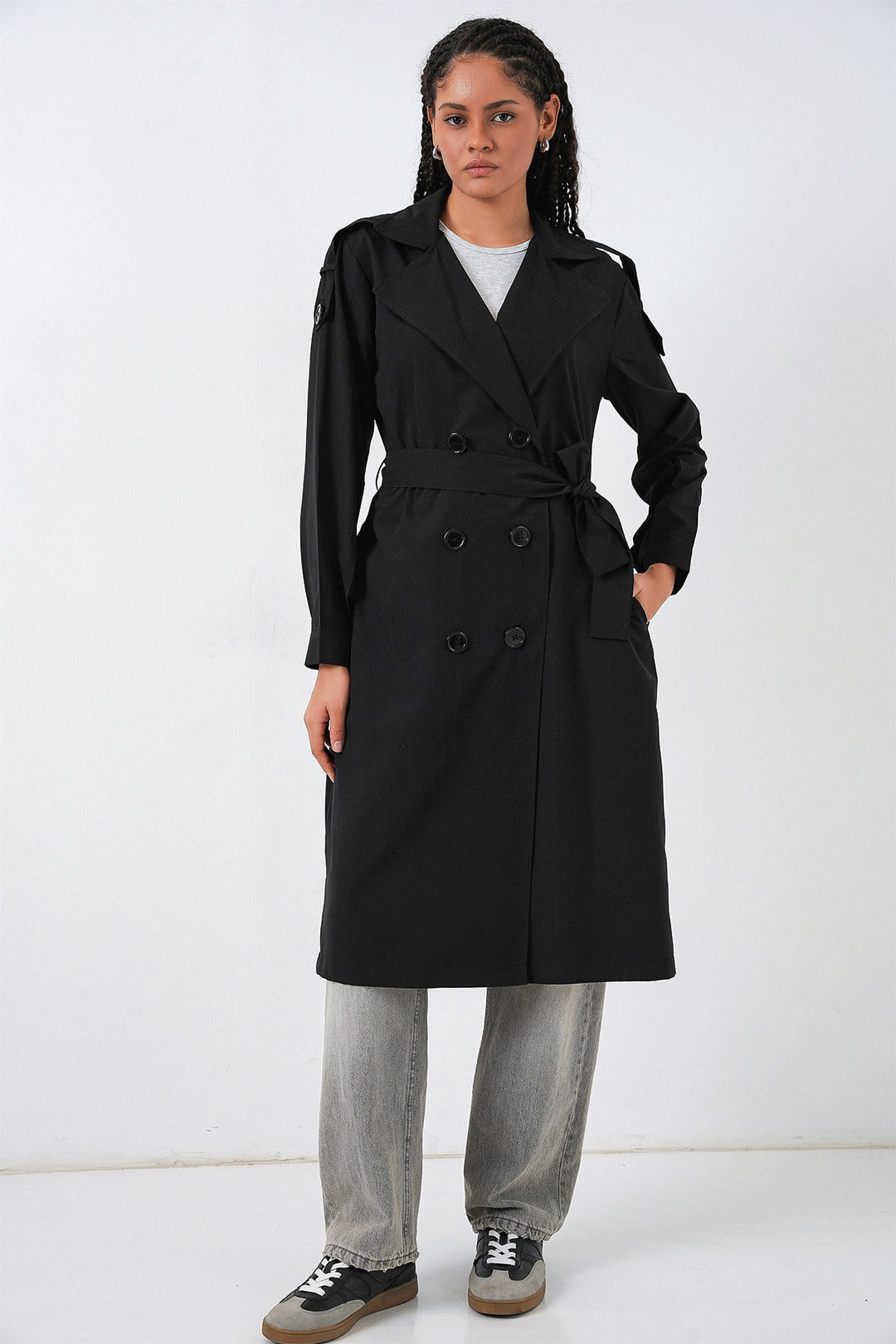 Bigdart Trench-coat à col croisé pour femme 5978 - Noir