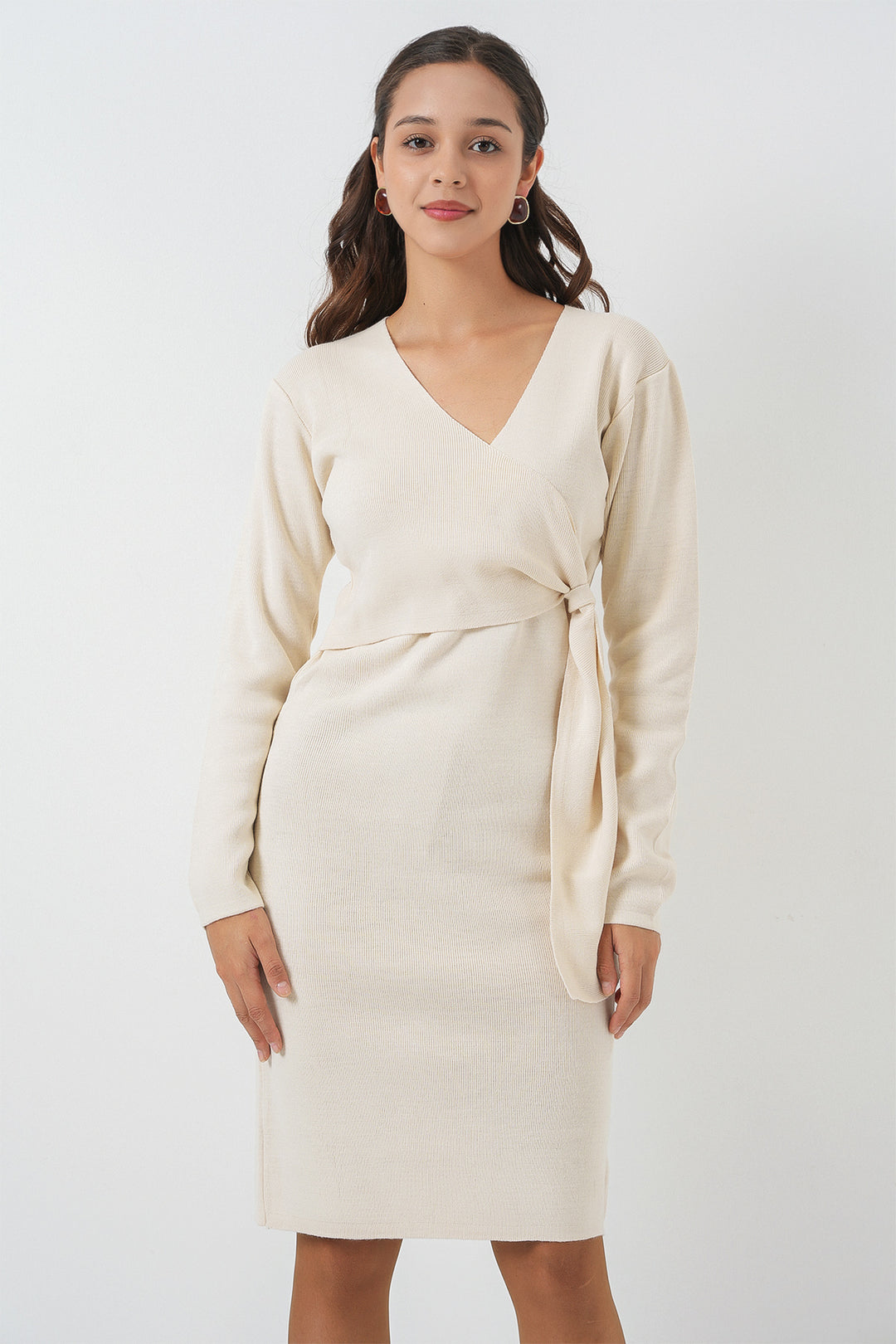 Bigdart Robe en tricot à col croisé pour femme 15928 - Écru