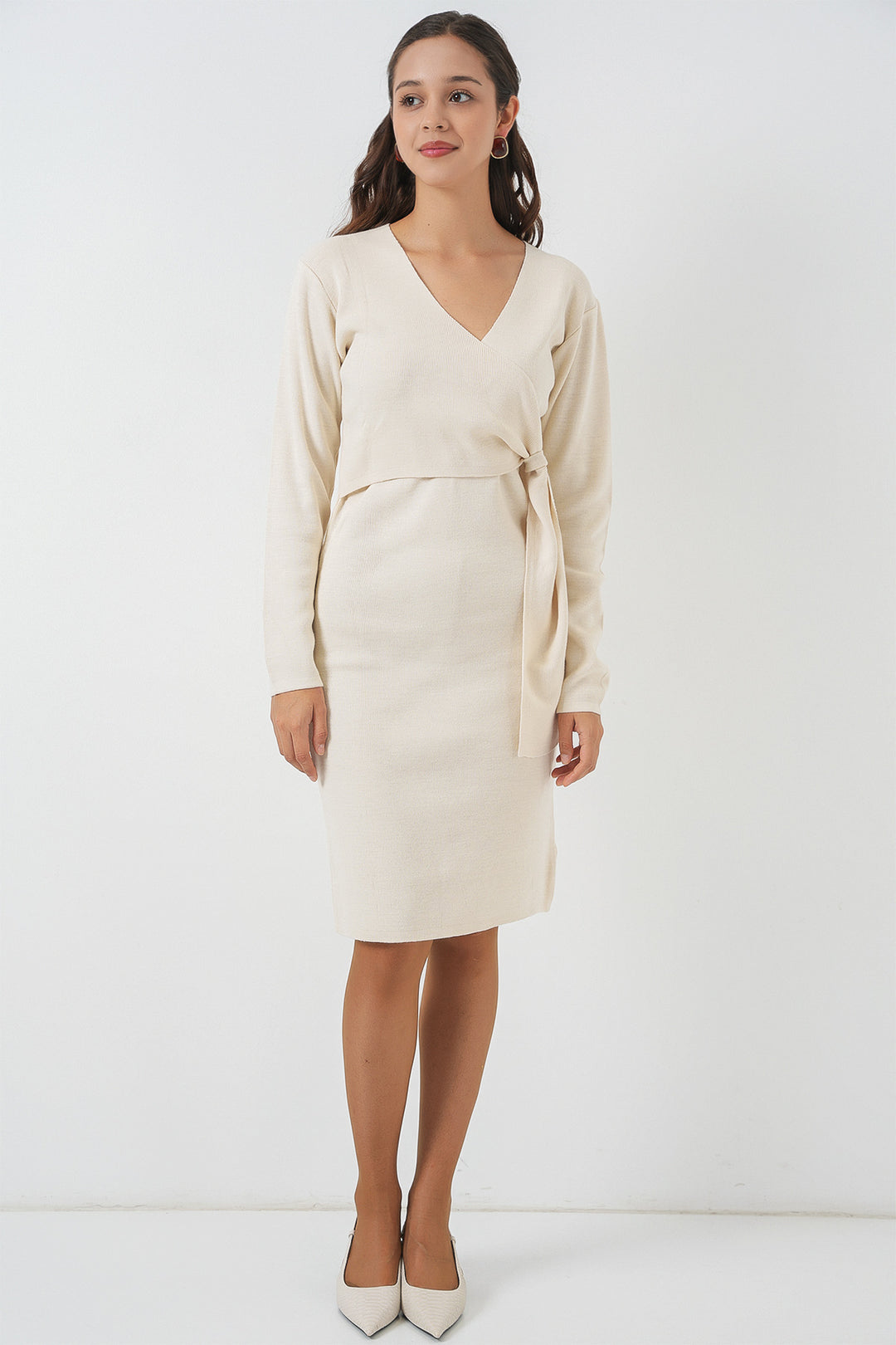Bigdart Robe en tricot à col croisé pour femme 15928 - Écru