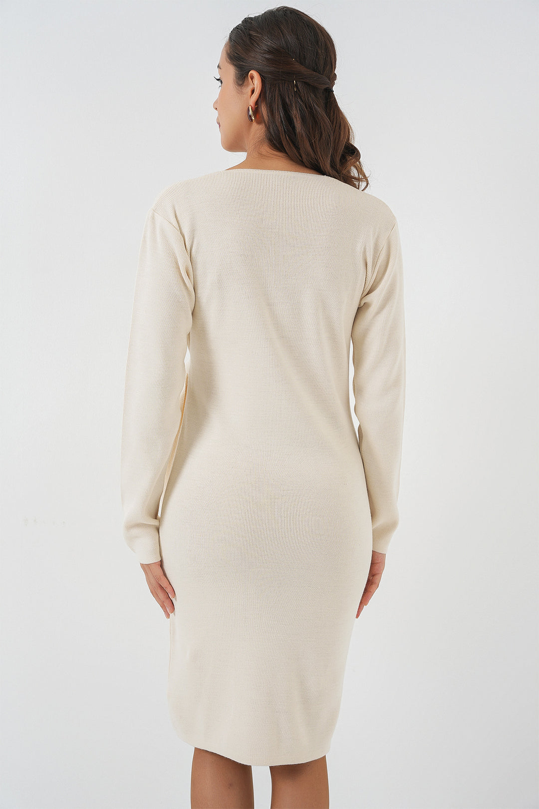 Bigdart Robe en tricot à col croisé pour femme 15928 - Écru