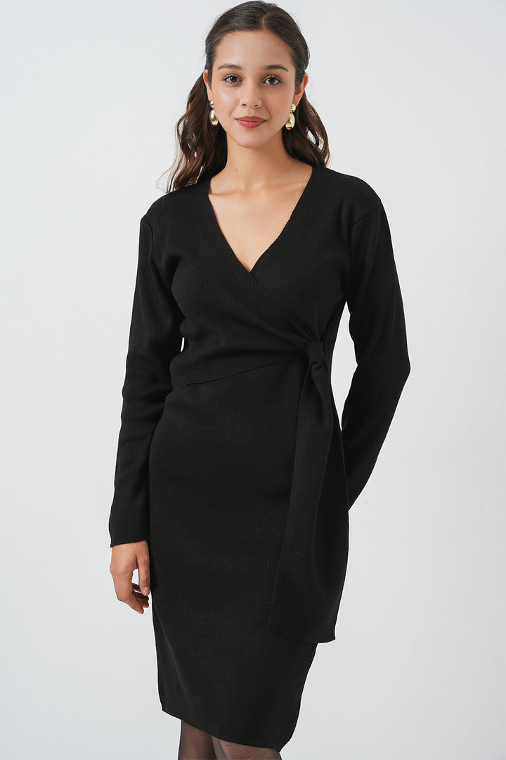 Bigdart Robe en tricot à col croisé pour femme 15928 - Noir