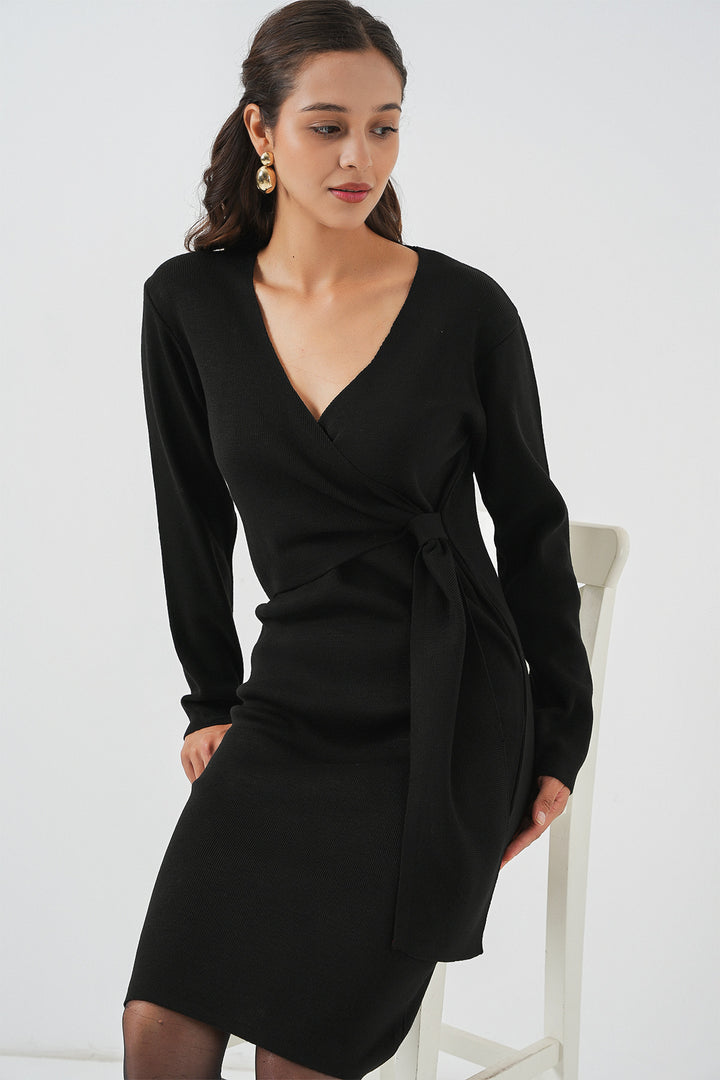 Bigdart Robe en tricot à col croisé pour femme 15928 - Noir