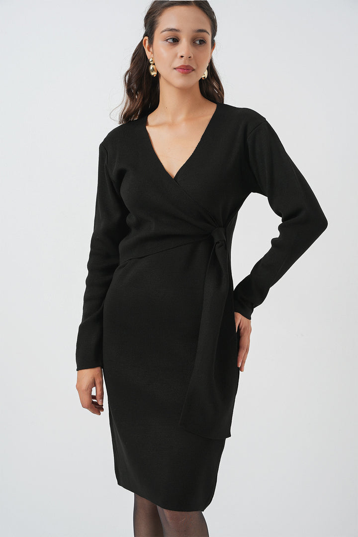 Bigdart Robe en tricot à col croisé pour femme 15928 - Noir