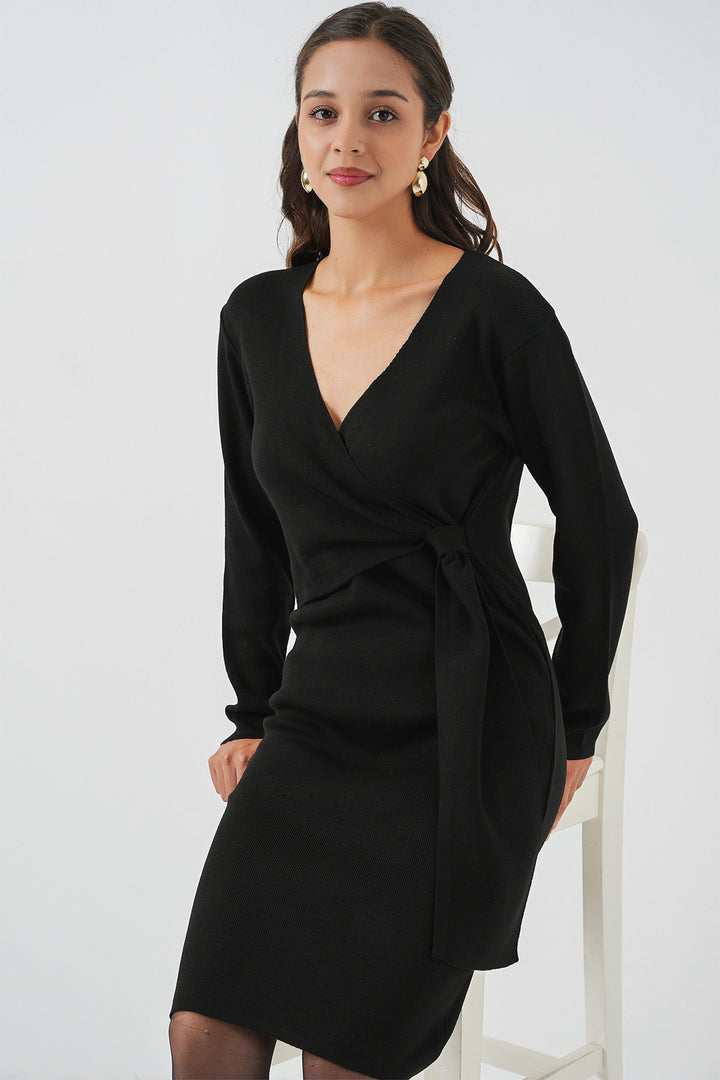Bigdart Robe en tricot à col croisé pour femme 15928 - Noir
