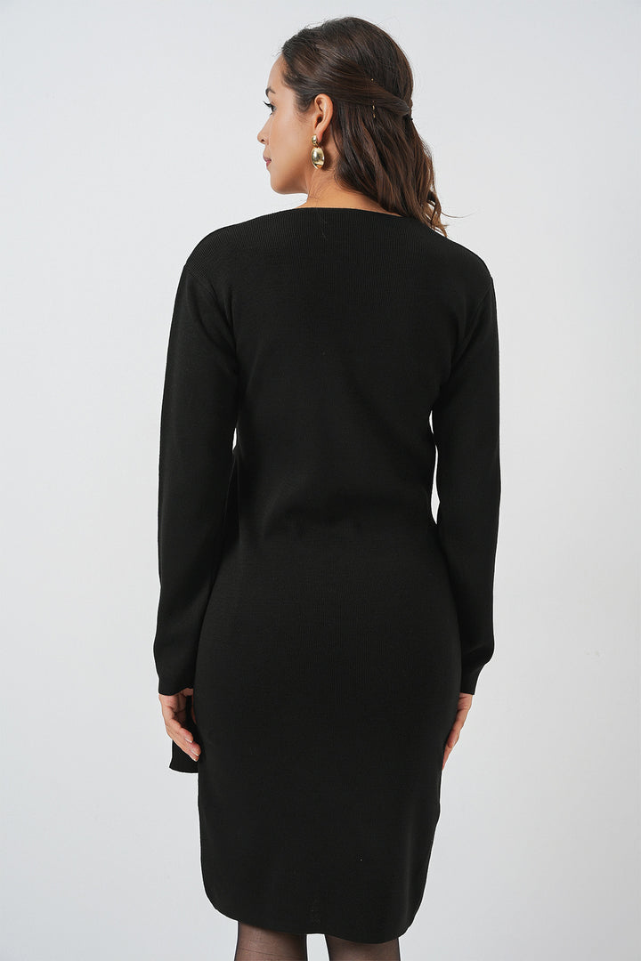 Bigdart Robe en tricot à col croisé pour femme 15928 - Noir