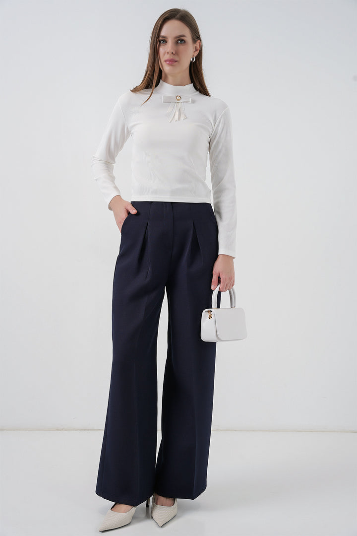 Bigdart Blouse à manches longues avec détail en ruban pour femme 977 - Blanc
