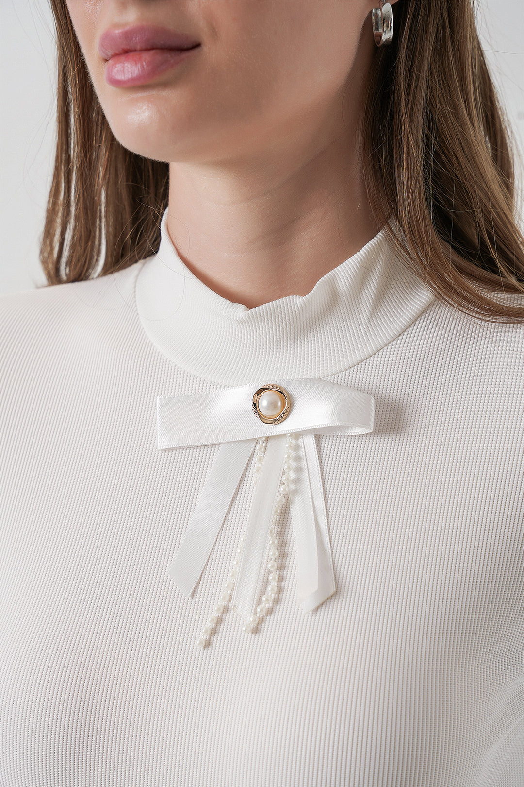 Bigdart Blouse à manches longues avec détail en ruban pour femme 977 - Blanc
