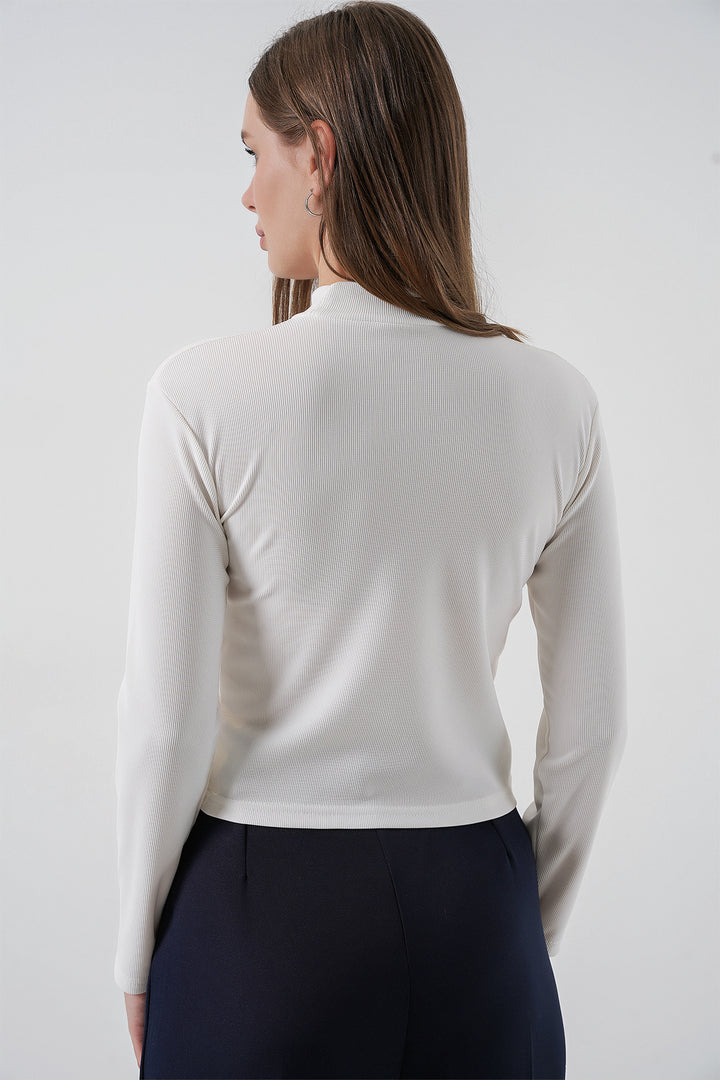 Bigdart Blouse à manches longues avec détail en ruban pour femme 977 - Blanc