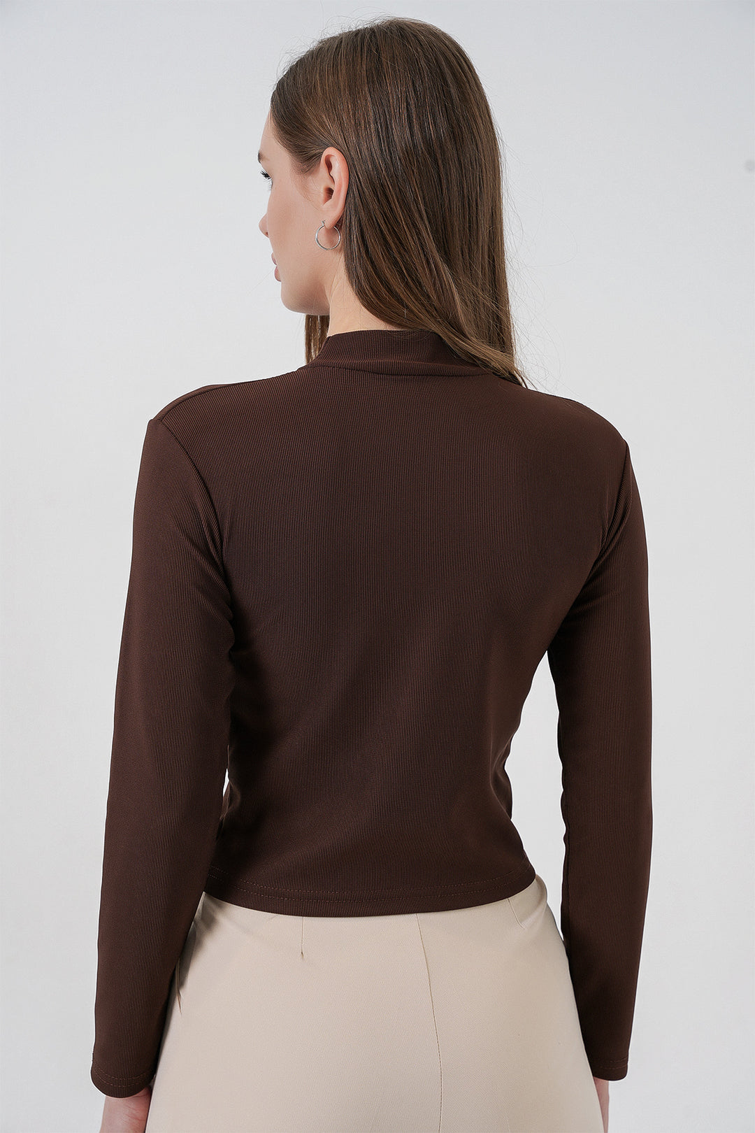 Bigdart Blouse à manches longues avec détail en ruban pour femme 977 - Marron
