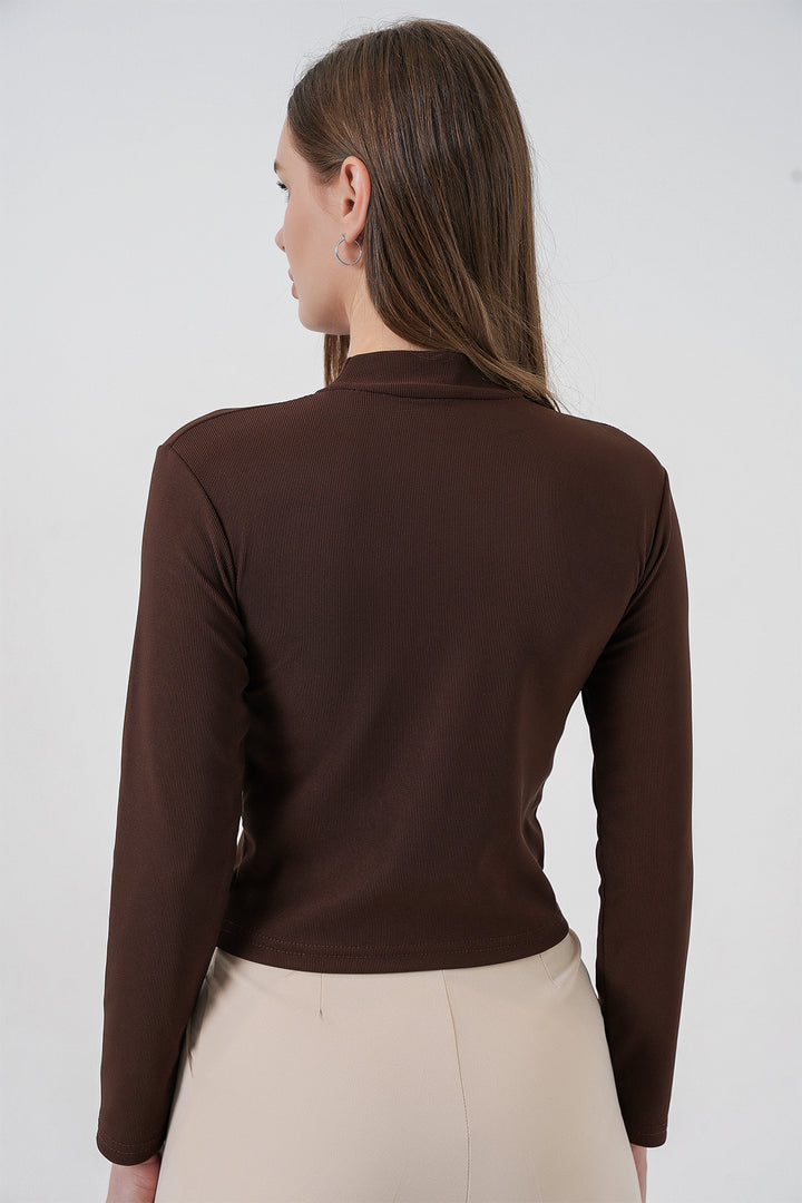 Bigdart Blouse à manches longues avec détail en ruban pour femme 977 - Marron