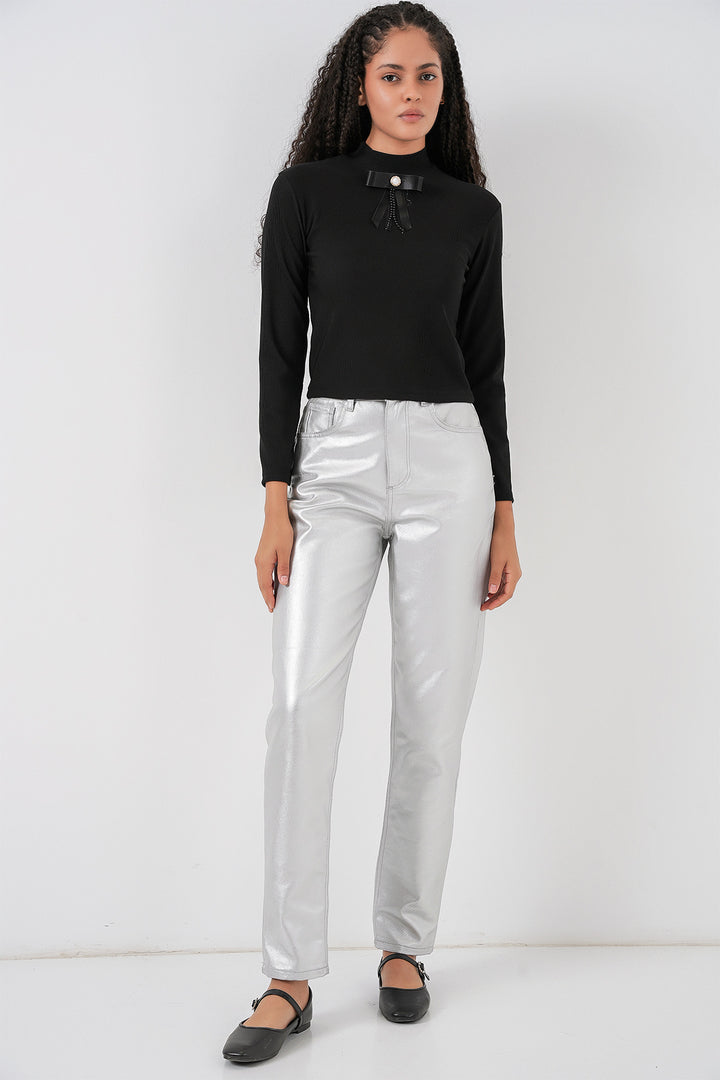 Bigdart Blouse à manches longues avec détail en ruban pour femme 977 - Noir