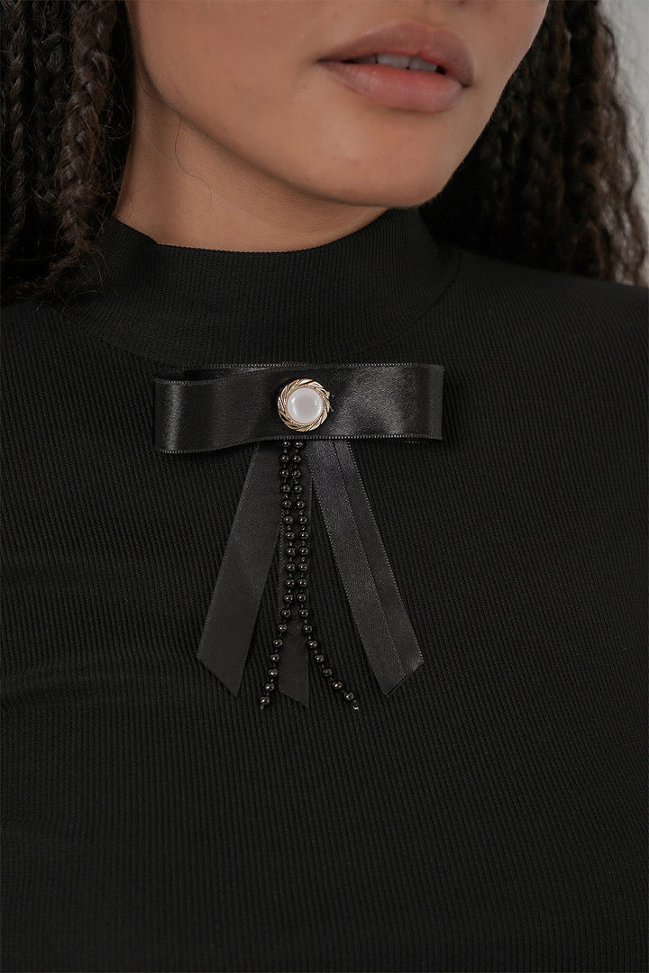 Bigdart Blouse à manches longues avec détail en ruban pour femme 977 - Noir