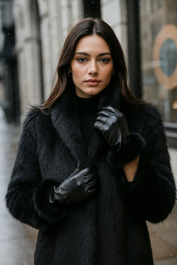 Bigdart Gant en cuir synthétique avec détails en fourrure pour femme 010193 - Noir