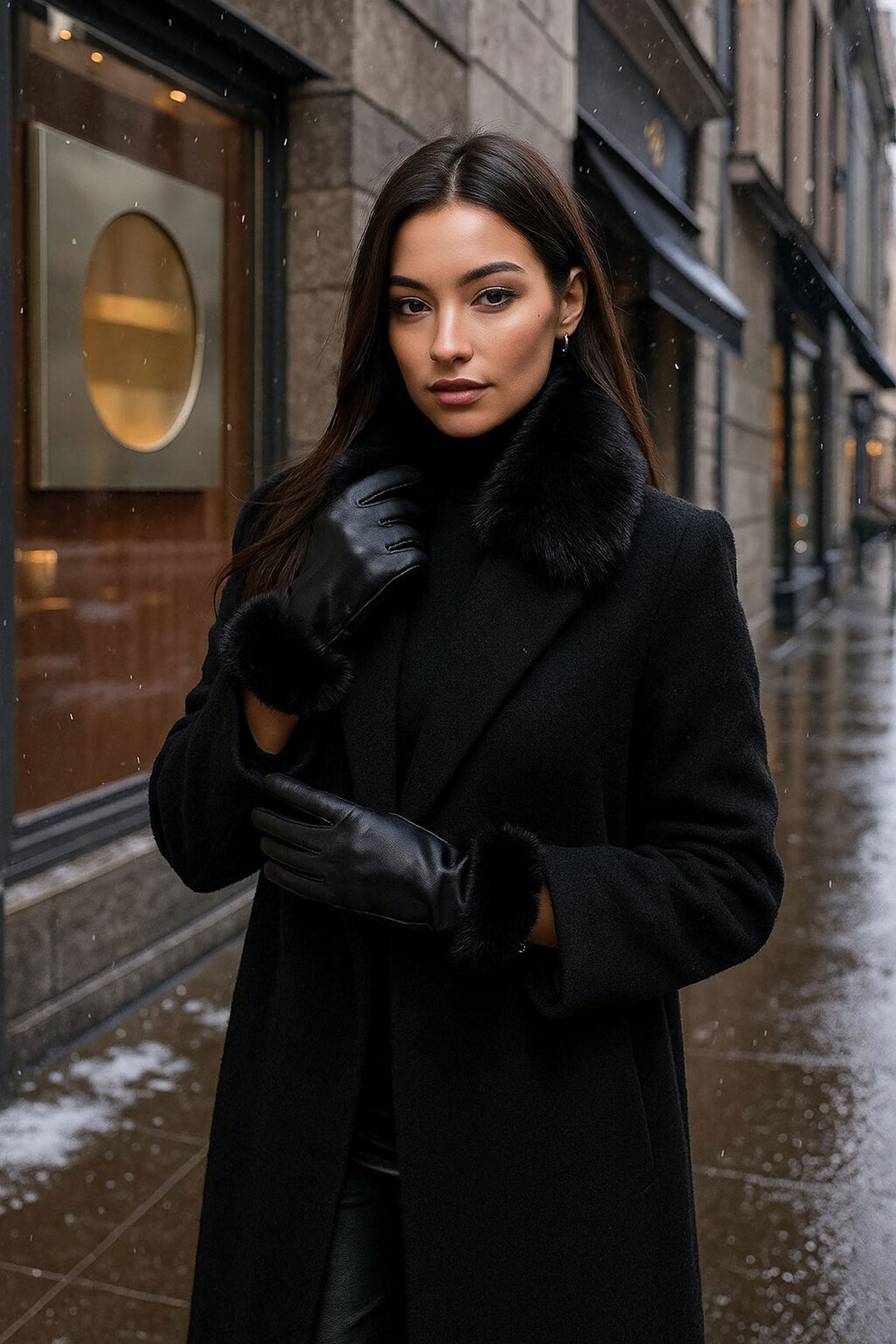 Bigdart Gant en cuir synthétique avec détails en fourrure pour femme 010193 - Noir