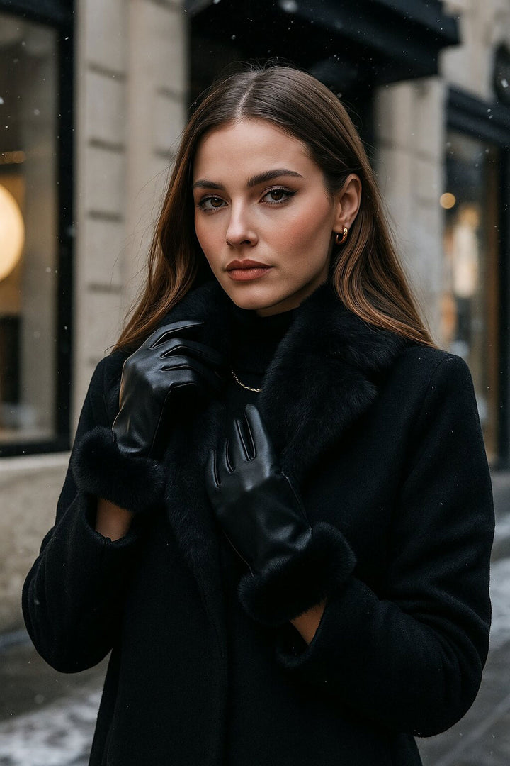 Bigdart Gant en cuir synthétique avec détails en fourrure pour femme 010193 - Noir