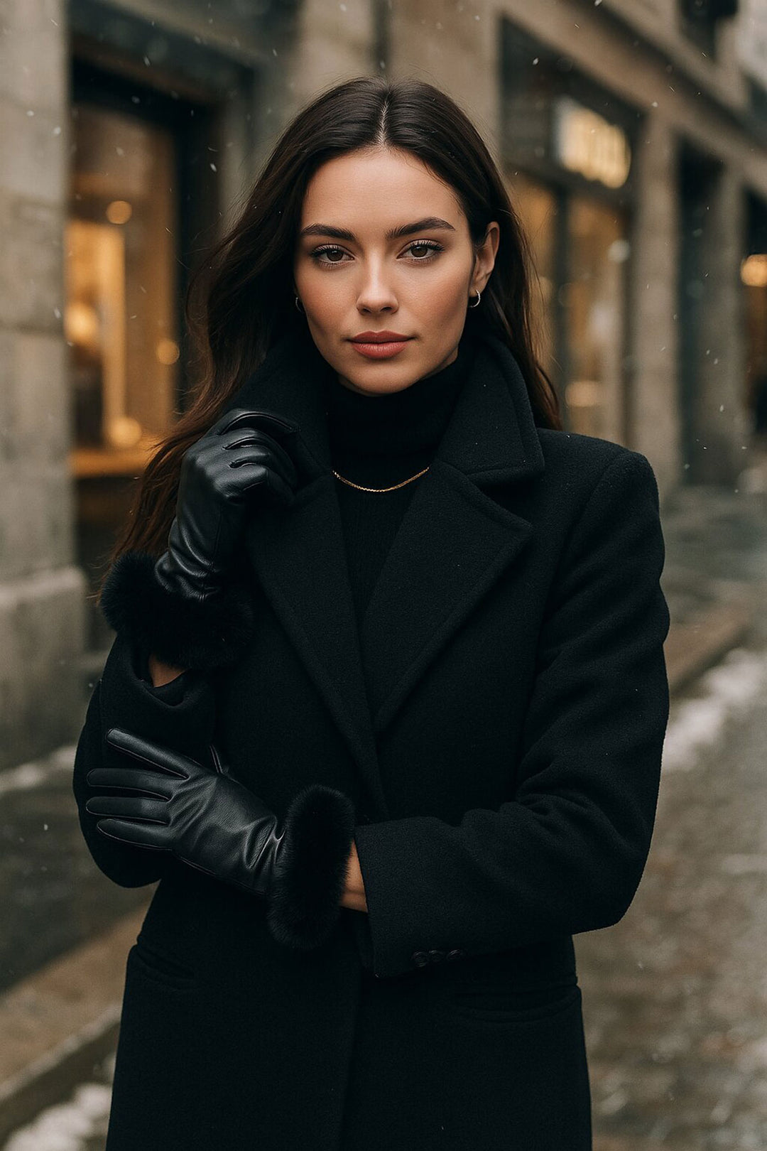 Bigdart Gant en cuir synthétique avec détails en fourrure pour femme 010193 - Noir