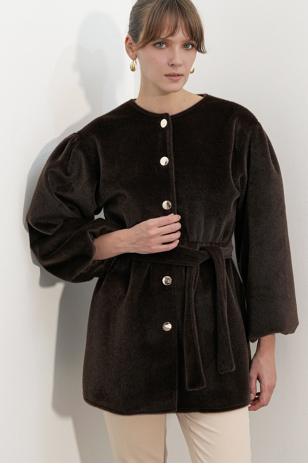 Bigdart Manteau en tissu fox ceinturé pour femme 9173 - Marron
