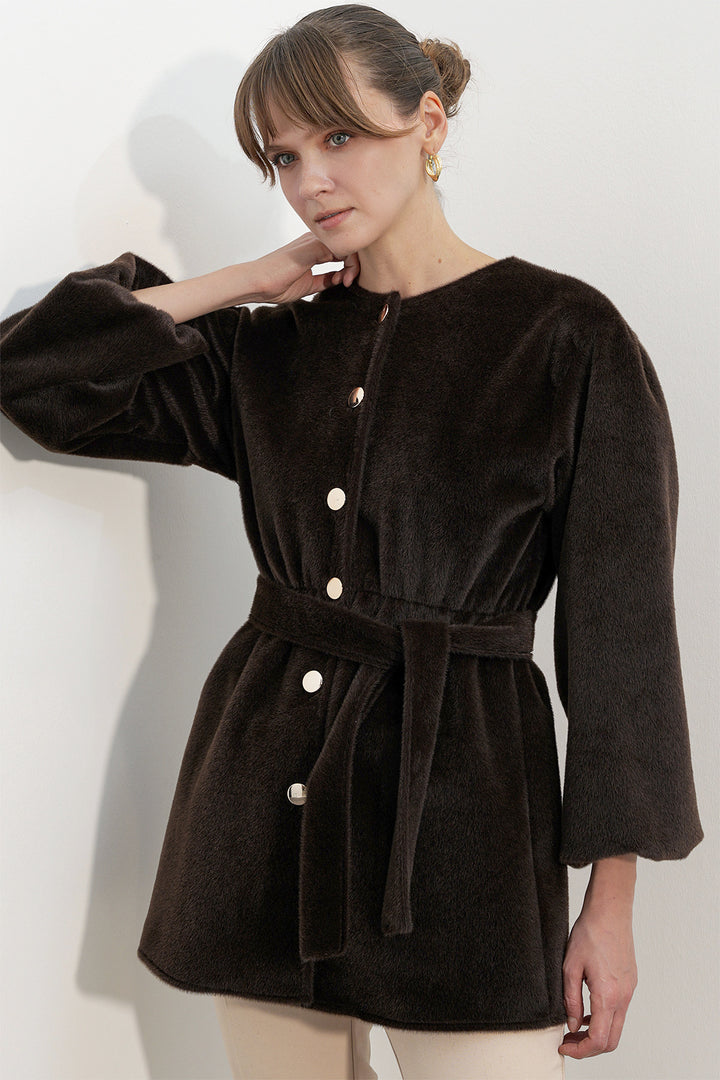 Bigdart Manteau en tissu fox ceinturé pour femme 9173 - Marron