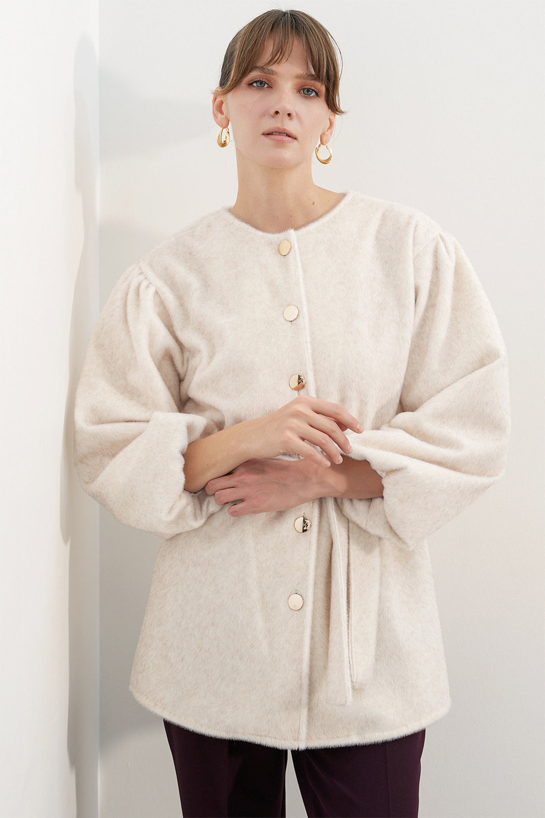 Bigdart Manteau en tissu fox ceinturé pour femme 9173 - Crème