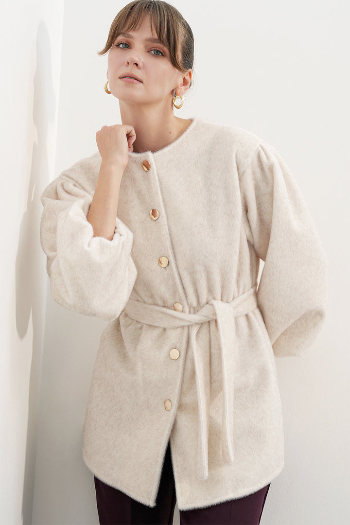 Bigdart Manteau en tissu fox ceinturé pour femme 9173 - Crème