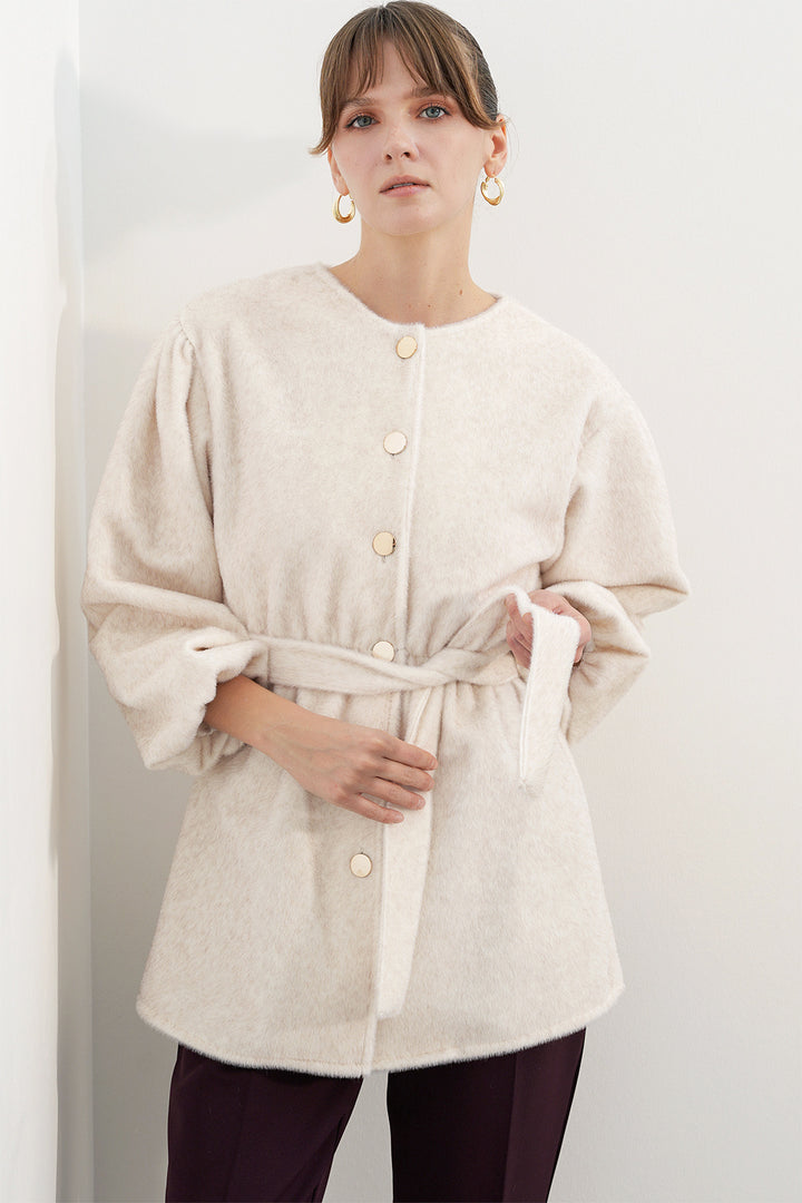 Bigdart Manteau en tissu fox ceinturé pour femme 9173 - Crème