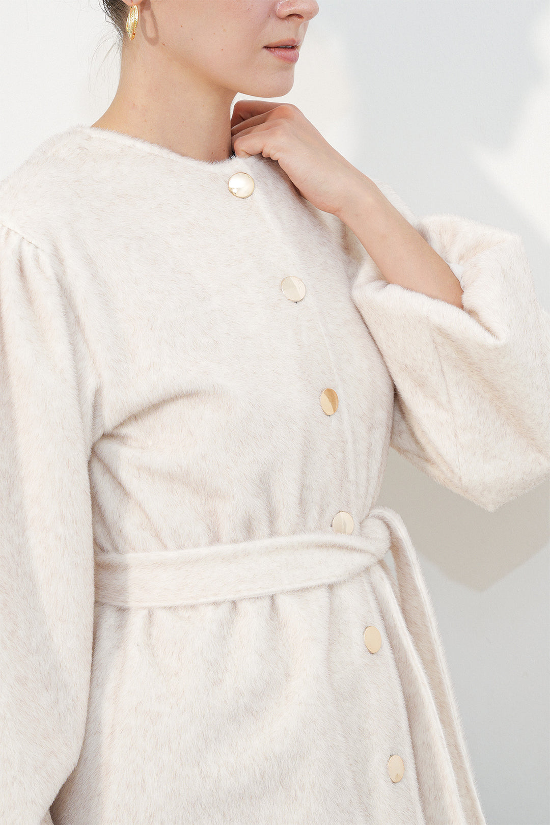 Bigdart Manteau en tissu fox ceinturé pour femme 9173 - Crème