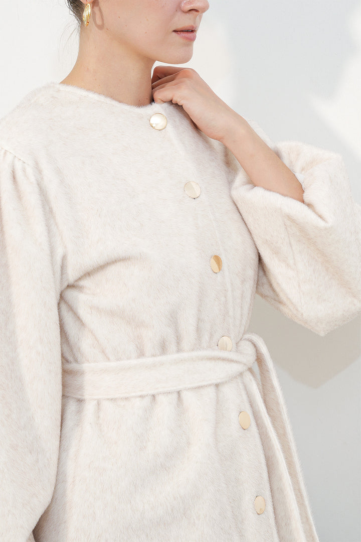 Bigdart Manteau en tissu fox ceinturé pour femme 9173 - Crème