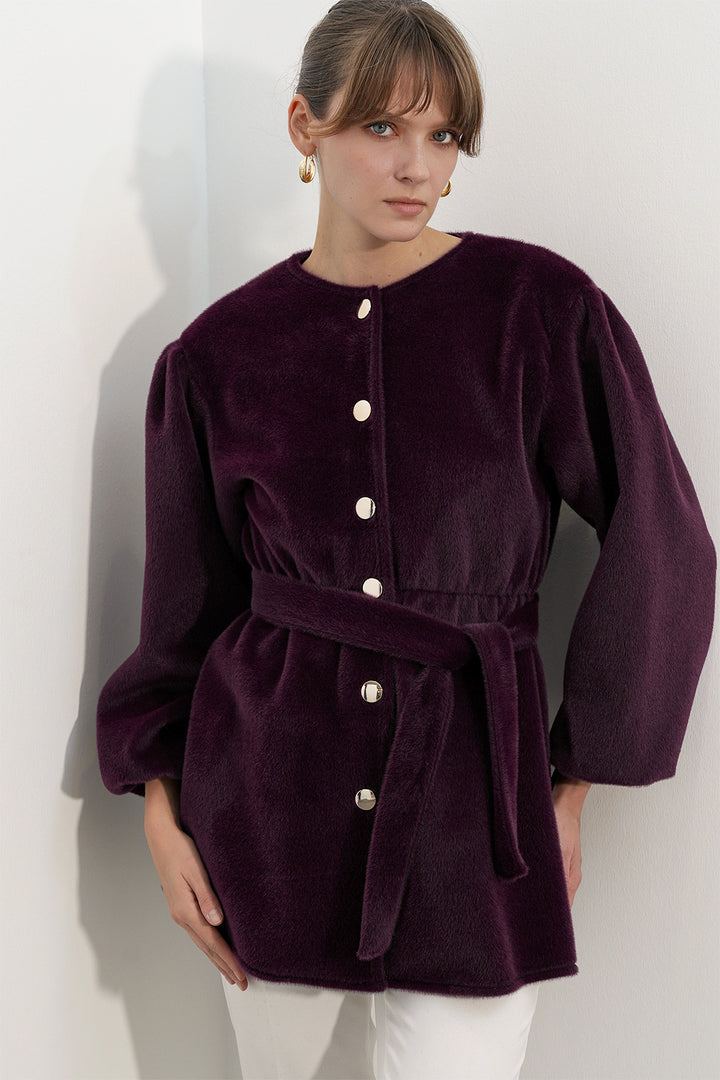 Bigdart Manteau en tissu fox ceinturé pour femme 9173 - Prune