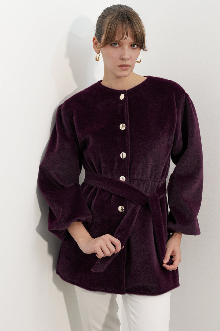 Bigdart Manteau en tissu fox ceinturé pour femme 9173 - Prune