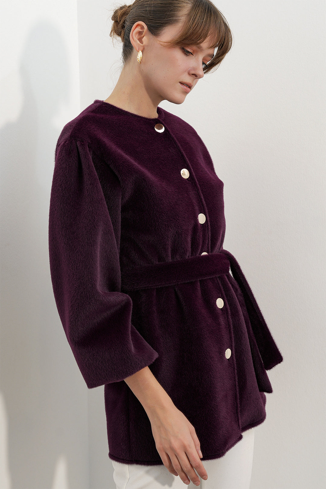 Bigdart Manteau en tissu fox ceinturé pour femme 9173 - Prune