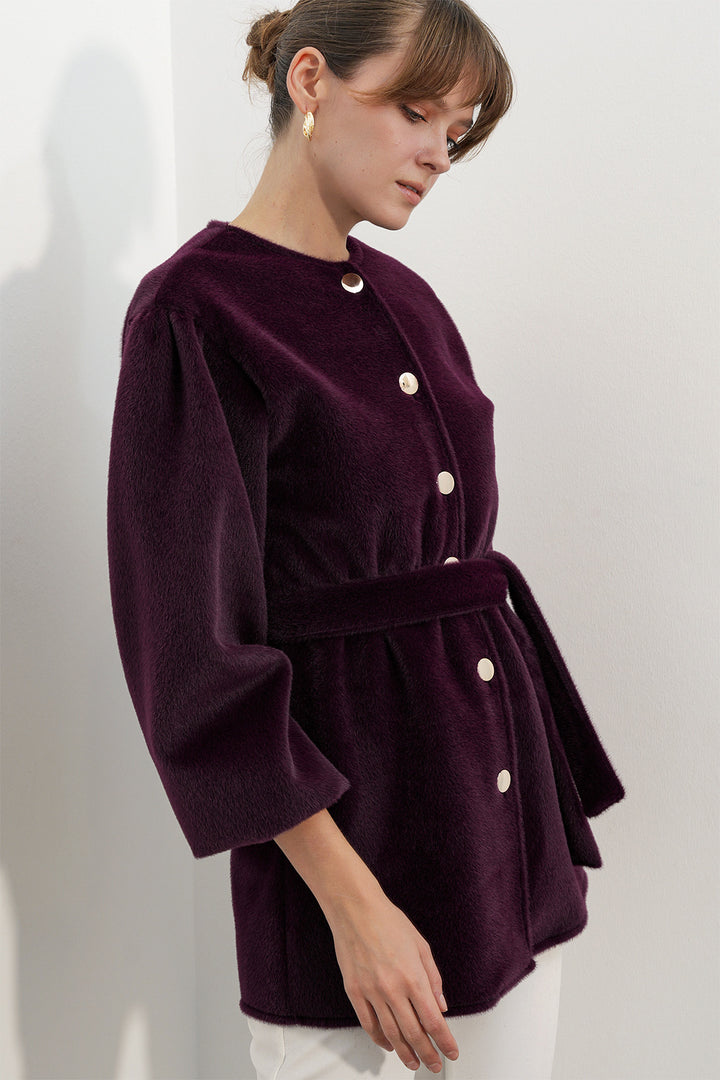 Bigdart Manteau en tissu fox ceinturé pour femme 9173 - Prune