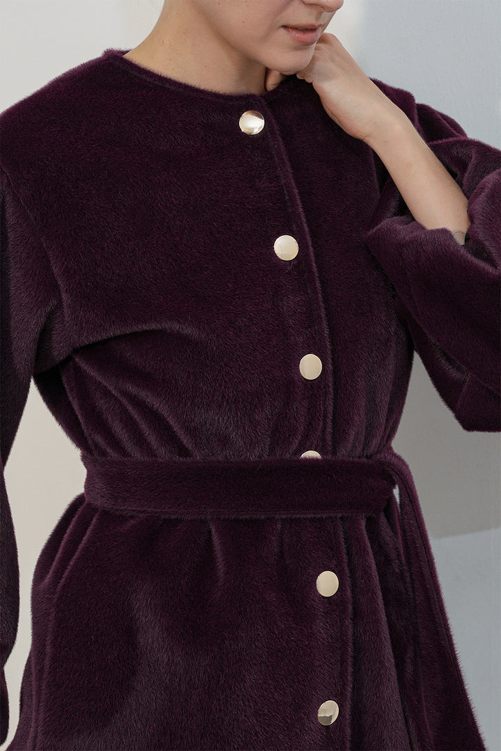 Bigdart Manteau en tissu fox ceinturé pour femme 9173 - Prune