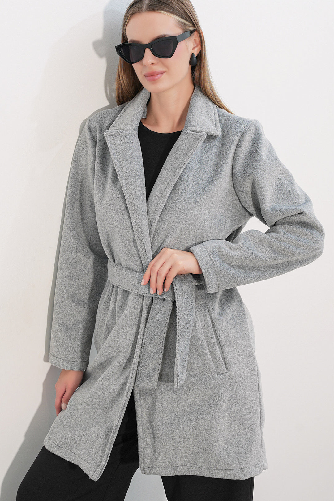 Bigdart Manteau ceinturé pour femme 9171 - Gris