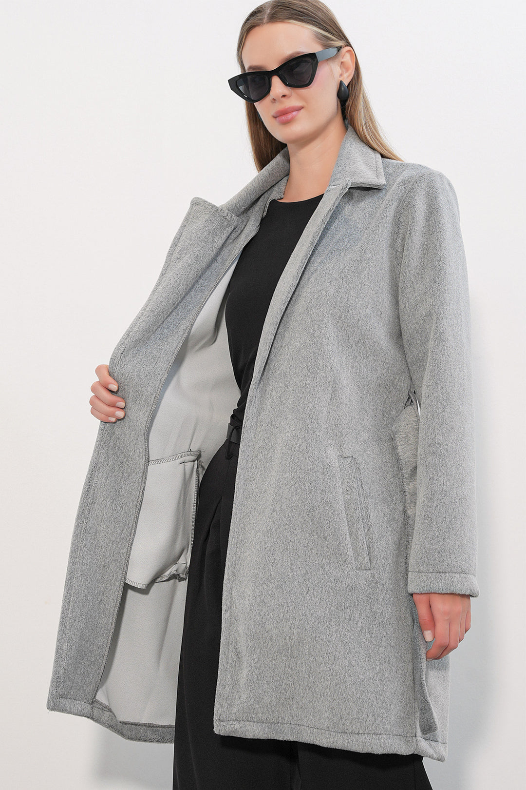 Bigdart Manteau ceinturé pour femme 9171 - Gris