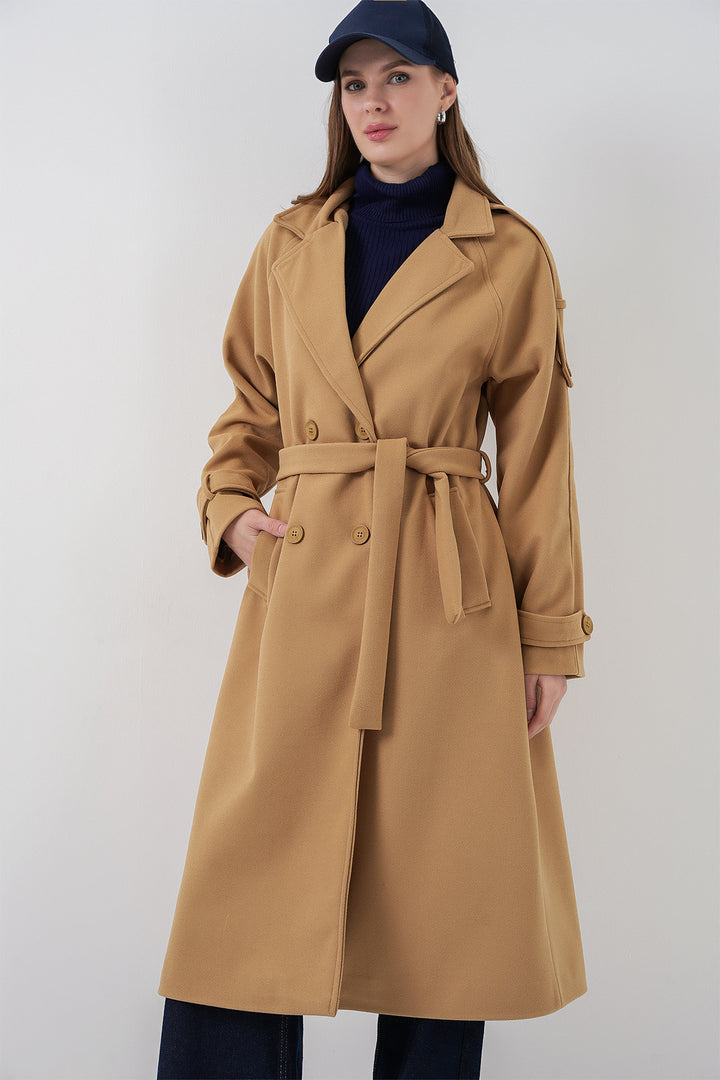 Bigdart Manteau en laine ceinturé pour femme 9161 - Moutarde