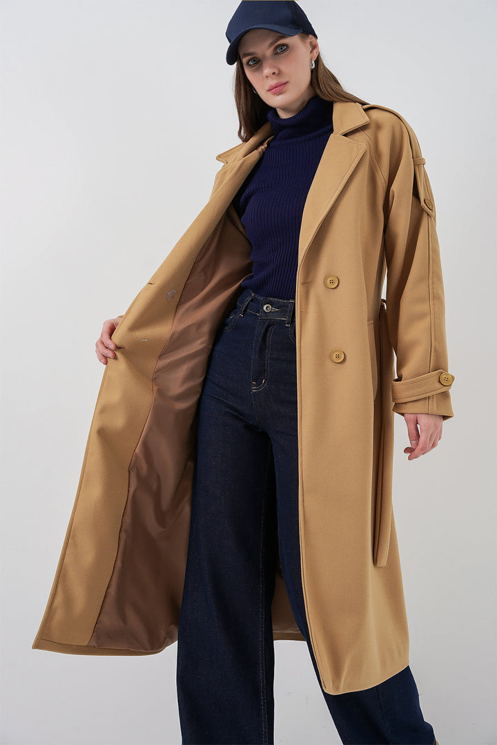 Bigdart Manteau en laine ceinturé pour femme 9161 - Moutarde