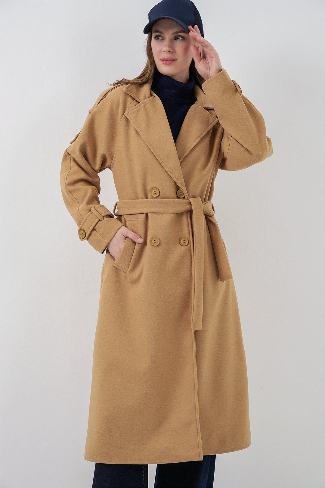 Bigdart Manteau en laine ceinturé pour femme 9161 - Moutarde