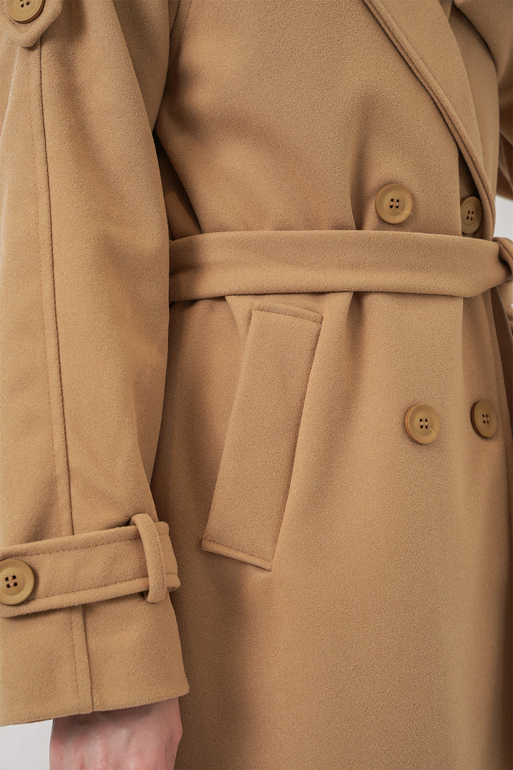 Bigdart Manteau en laine ceinturé pour femme 9161 - Moutarde
