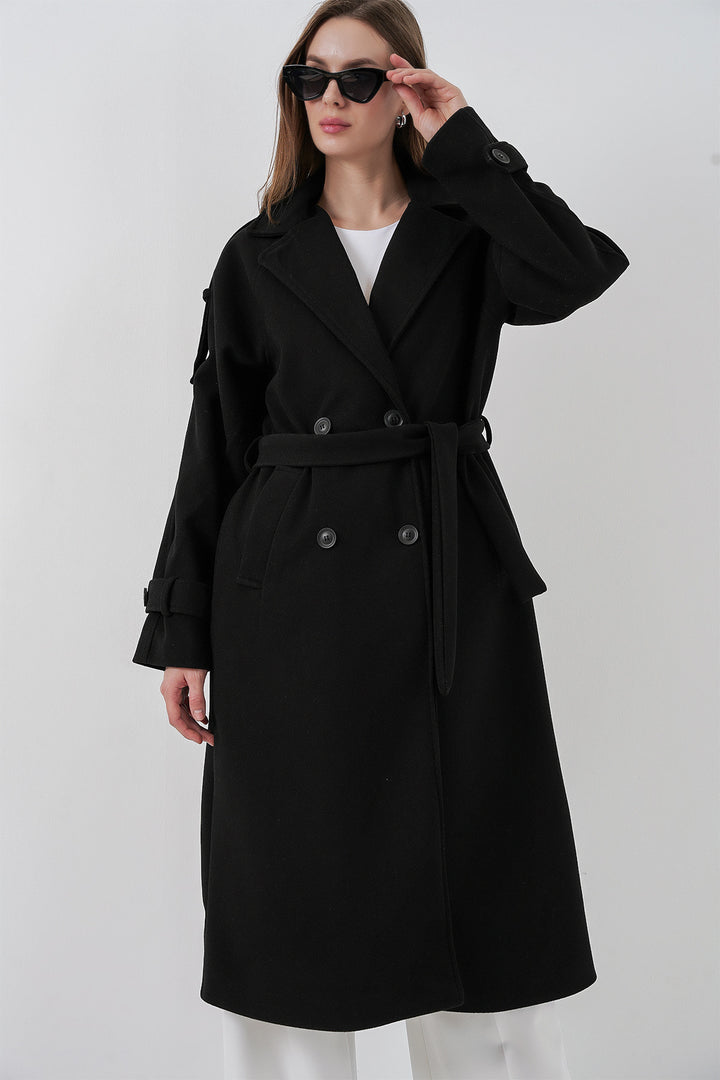 Bigdart Manteau en laine à ceinture pour femme 9161 - Noir