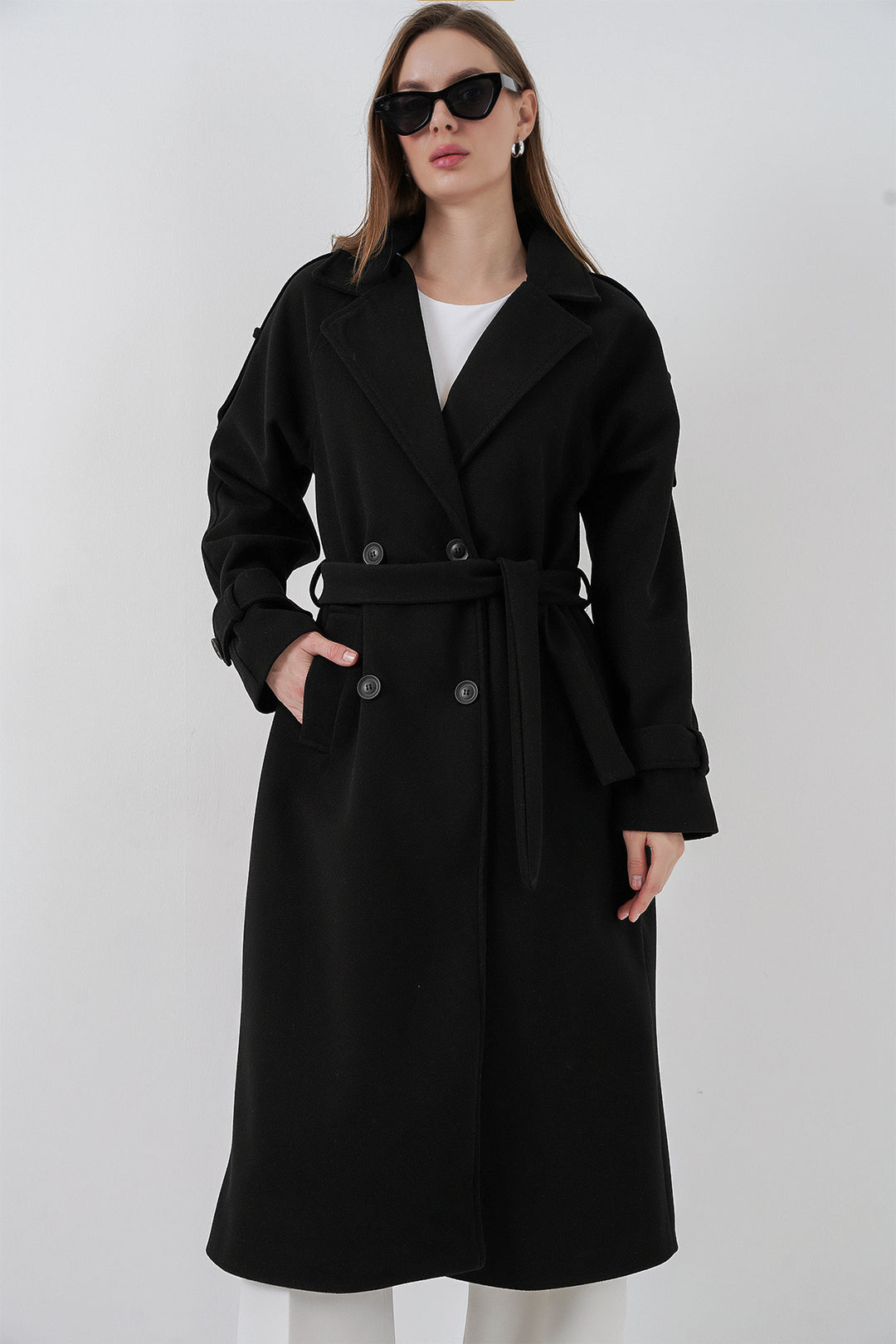Bigdart Manteau en laine à ceinture pour femme 9161 - Noir